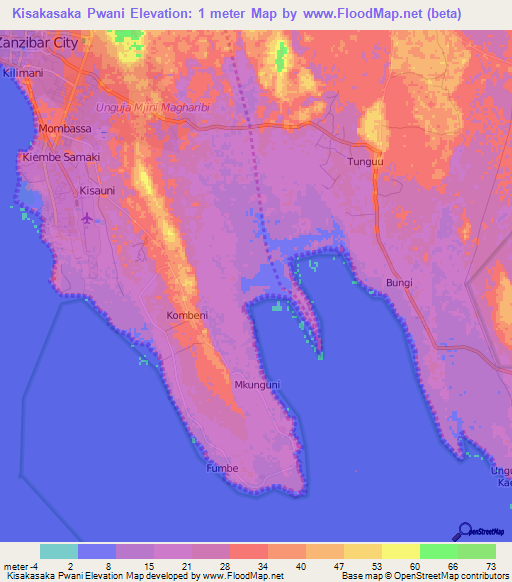 Kisakasaka Pwani,Tanzania Elevation Map