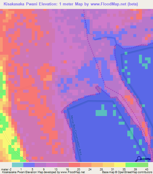 Kisakasaka Pwani,Tanzania Elevation Map