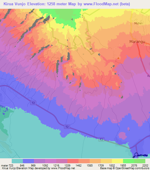 Kirua Vunjo,Tanzania Elevation Map