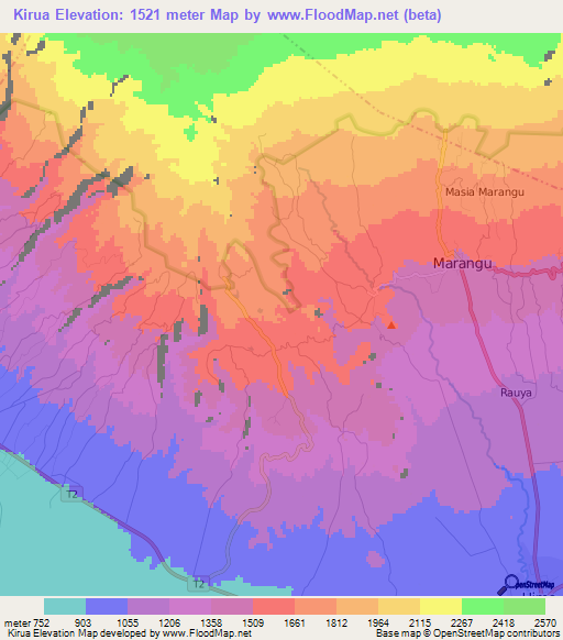 Kirua,Tanzania Elevation Map