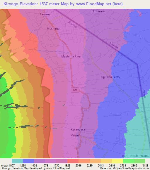 Kirongo,Tanzania Elevation Map