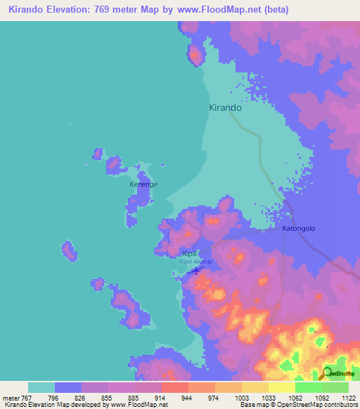 Kirando,Tanzania Elevation Map