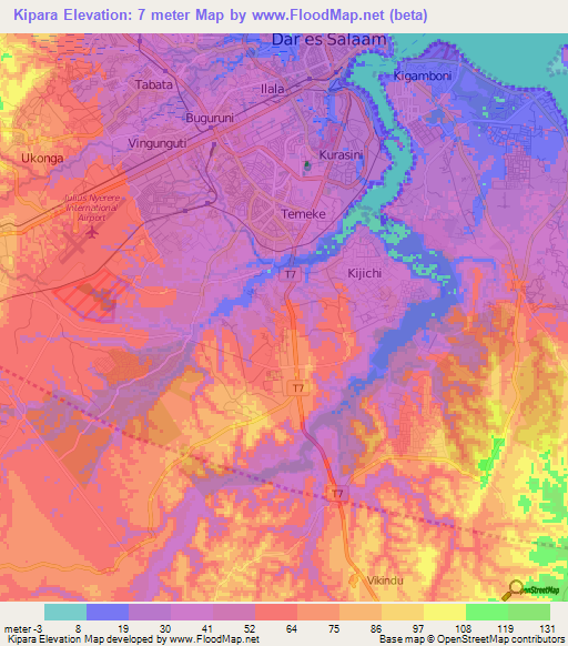 Kipara,Tanzania Elevation Map