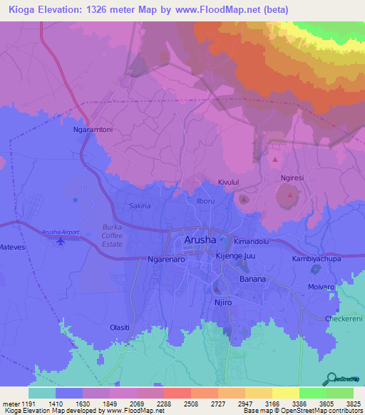 Kioga,Tanzania Elevation Map