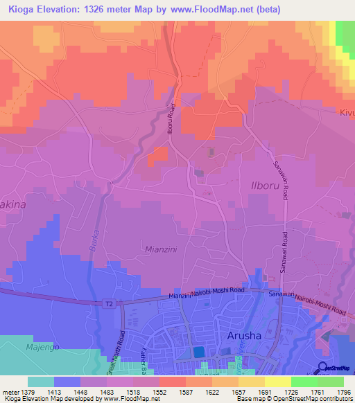 Kioga,Tanzania Elevation Map