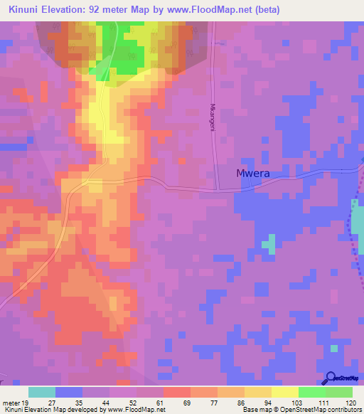 Kinuni,Tanzania Elevation Map