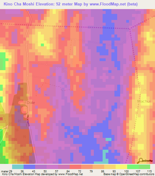 Kino Cha Moshi,Tanzania Elevation Map