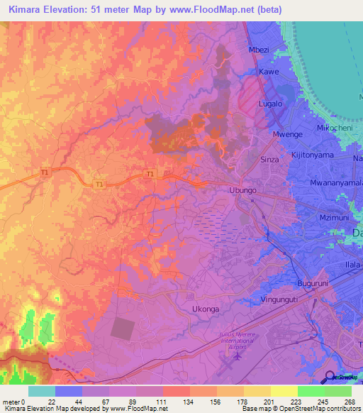 Kimara,Tanzania Elevation Map