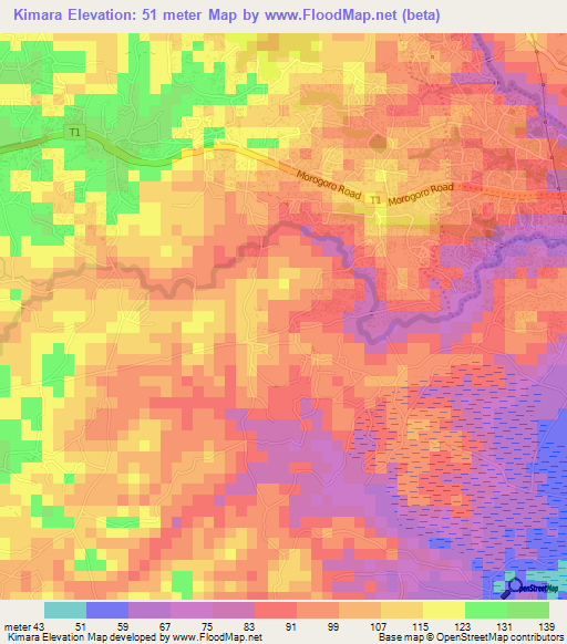 Kimara,Tanzania Elevation Map