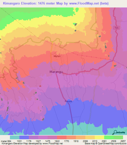 Kimangaro,Tanzania Elevation Map