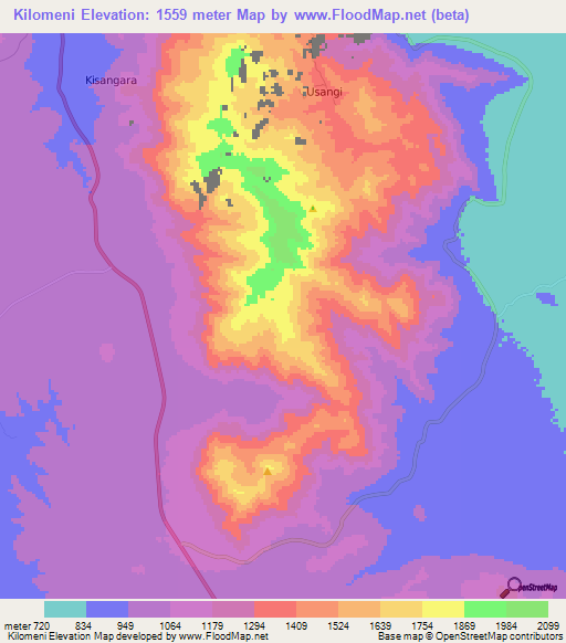 Kilomeni,Tanzania Elevation Map