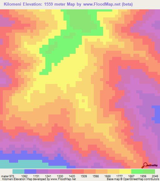 Kilomeni,Tanzania Elevation Map