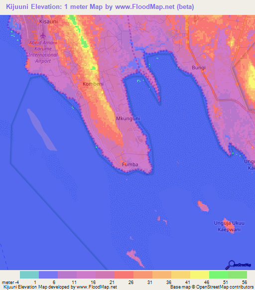 Kijuuni,Tanzania Elevation Map