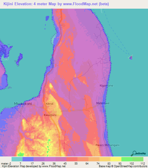 Kijini,Tanzania Elevation Map