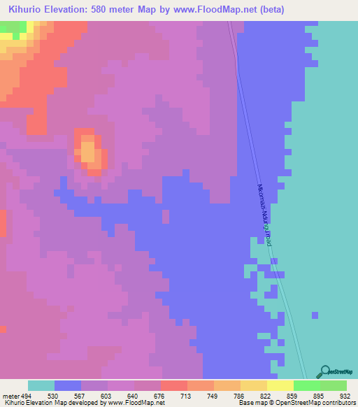 Kihurio,Tanzania Elevation Map