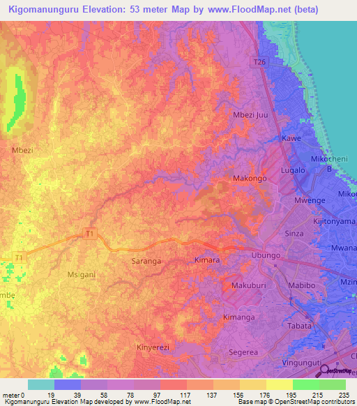 Kigomanunguru,Tanzania Elevation Map