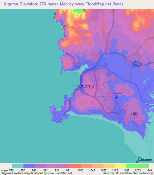 Kigoma,Tanzania Elevation Map