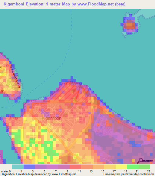 Kigamboni,Tanzania Elevation Map