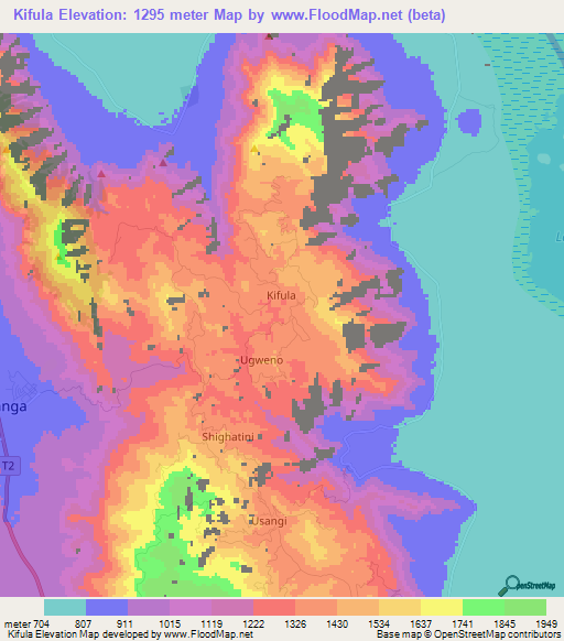 Kifula,Tanzania Elevation Map