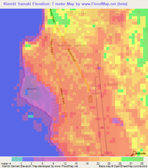 Kiembi Samaki,Tanzania Elevation Map