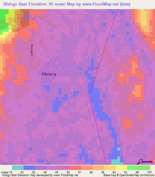 Kidogo Basi,Tanzania Elevation Map