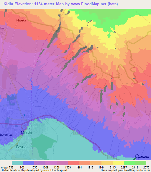 Kidia,Tanzania Elevation Map