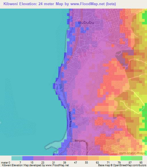 Kibweni,Tanzania Elevation Map