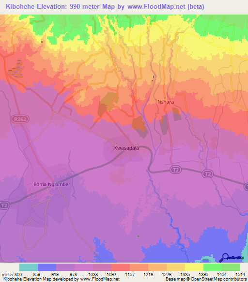 Kibohehe,Tanzania Elevation Map