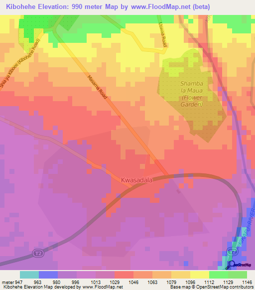 Kibohehe,Tanzania Elevation Map