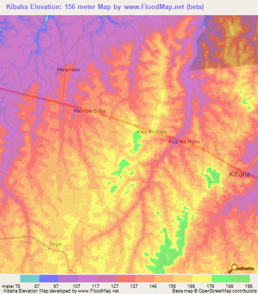 Kibaha,Tanzania Elevation Map