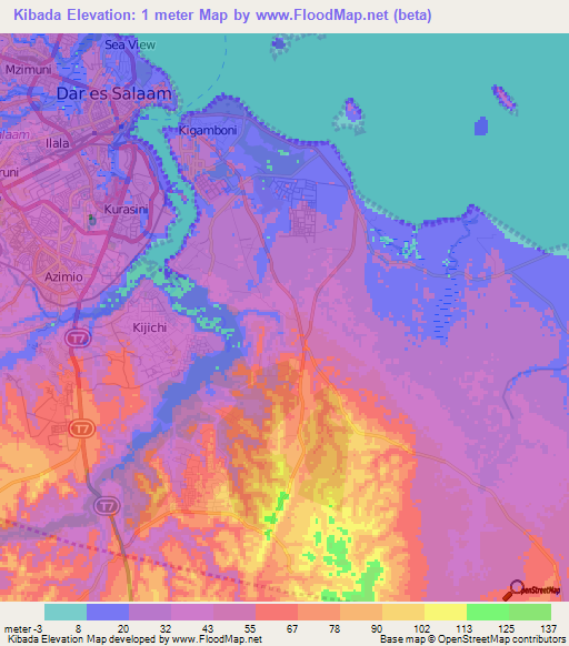 Kibada,Tanzania Elevation Map