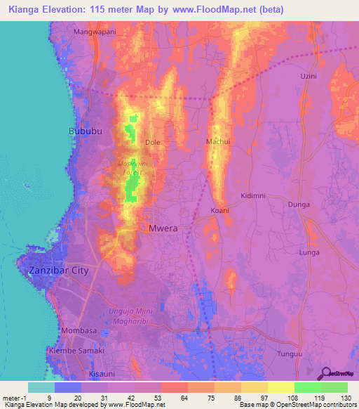Kianga,Tanzania Elevation Map