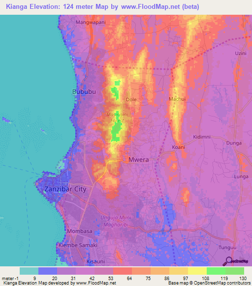 Kianga,Tanzania Elevation Map