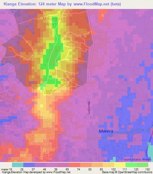 Kianga,Tanzania Elevation Map