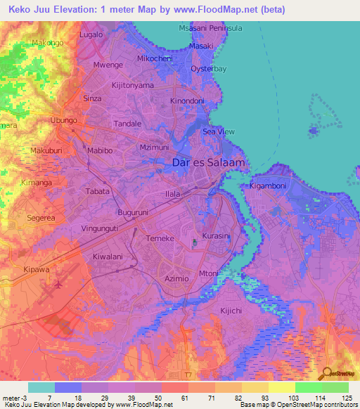 Keko Juu,Tanzania Elevation Map