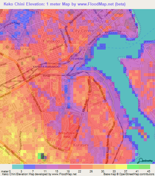 Keko Chini,Tanzania Elevation Map