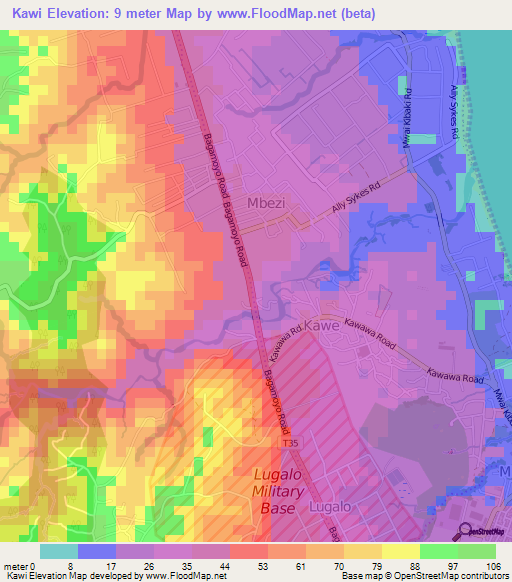 Kawi,Tanzania Elevation Map