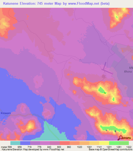 Katunene,Tanzania Elevation Map