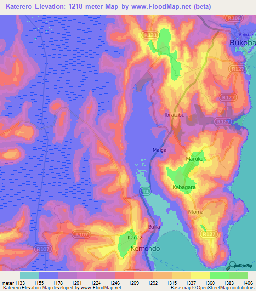 Katerero,Tanzania Elevation Map