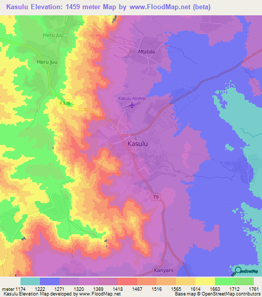 Kasulu,Tanzania Elevation Map