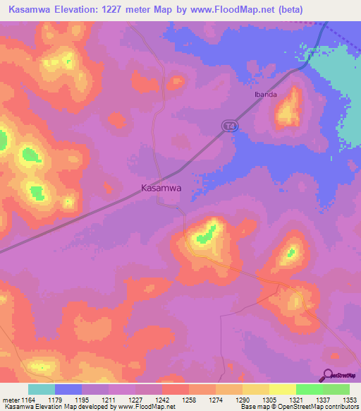 Kasamwa,Tanzania Elevation Map