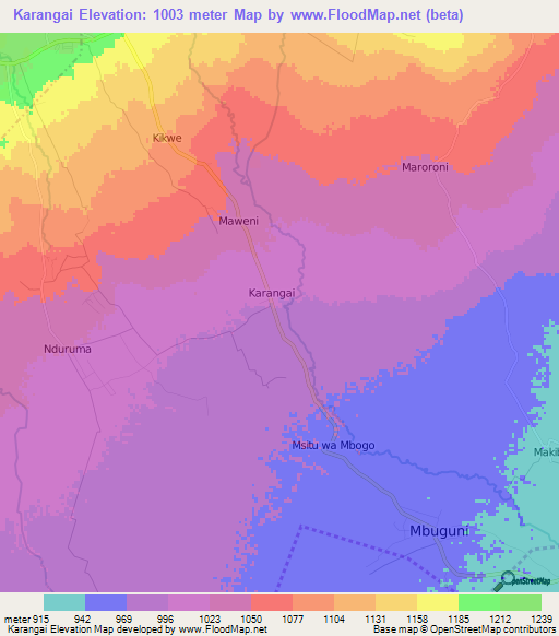 Karangai,Tanzania Elevation Map