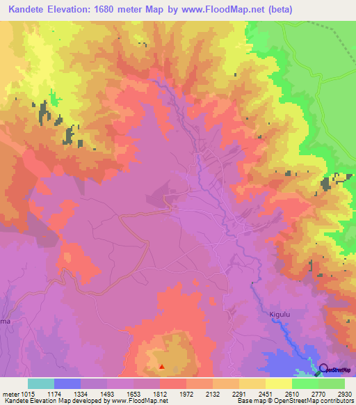 Kandete,Tanzania Elevation Map