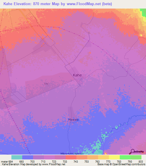 Kahe,Tanzania Elevation Map