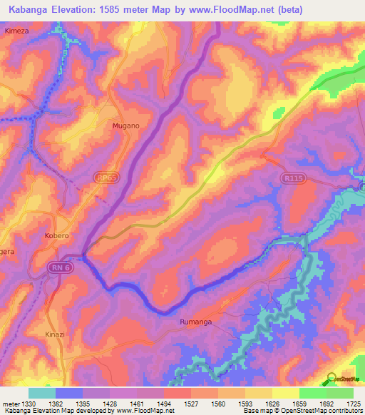 Kabanga,Tanzania Elevation Map