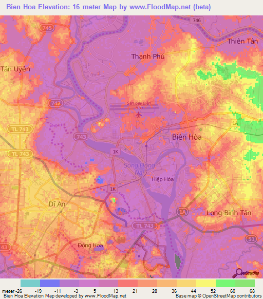 Bien Hoa,Vietnam Elevation Map