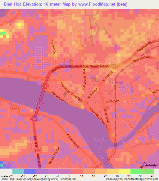 Bien Hoa,Vietnam Elevation Map