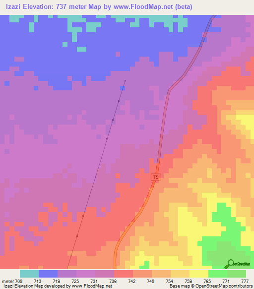 Izazi,Tanzania Elevation Map