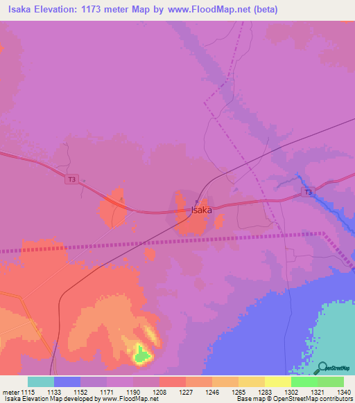 Isaka,Tanzania Elevation Map