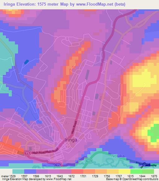 Iringa,Tanzania Elevation Map